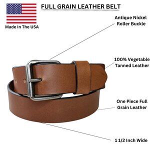 Men's Full Grain American Steer Hide Leather Tan Belt 1 1/2" Inches Wide USA